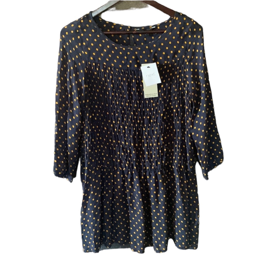 Next UK NWT polka dot gold and navy dress